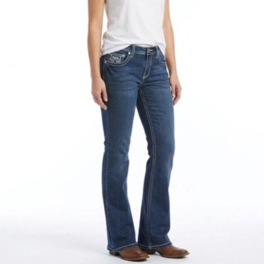 Earl Women's NWOT Blue Mid-Rise Bling Embellished Classic Bootcut Jeans Size 16W